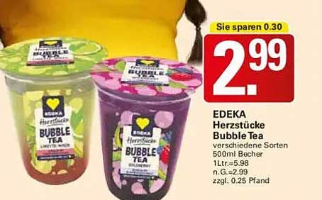 EDEKA Herzstücke Bubble Tea 500ml Becher - Verschiedene Sorten