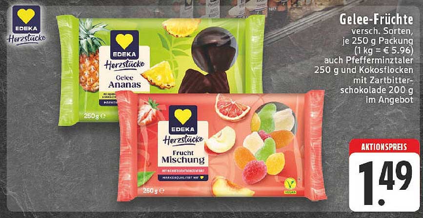 EDEKA Herzstücke Gelee-Früchte - Verschiedene Sorten 250 g für nur 1,49 €