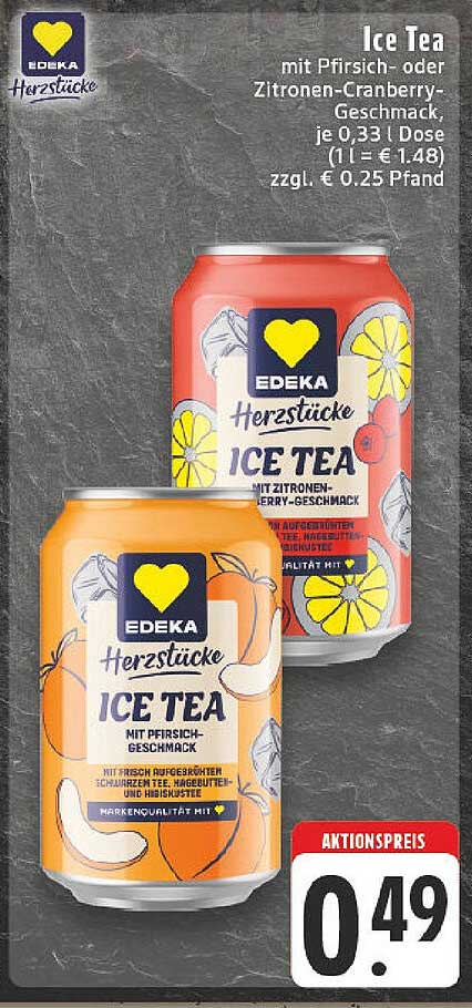 EDEKA Herzstücke Ice Tea - Pfirsich- oder Zitronen-Cranberry-Geschmack