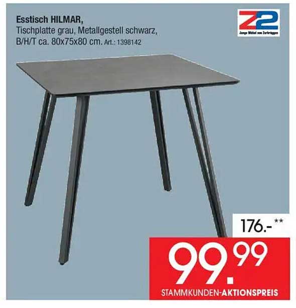 Esstisch HILMAR, Tischplatte grau, Metallgestell schwarz, B/H/T ca. 80x75x80 cm