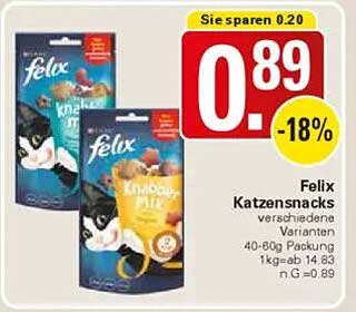 Felix Katzensnacks verschiedene Varianten 40-60g Packung