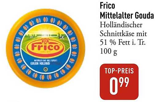 Frico Mittelalter Gouda - Holländischer Schnittkäse mit 51 % Fett i. Tr. 100 g