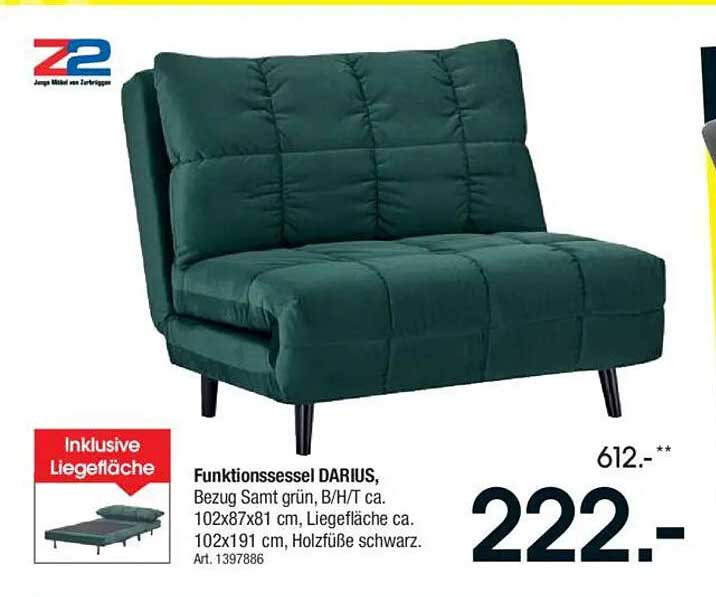 Funktionssessel DARIUS in Samt grün