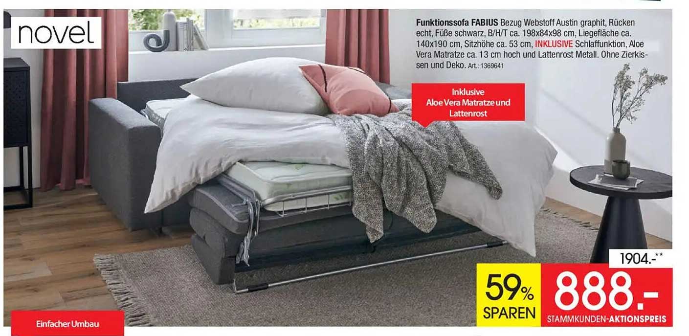 Funktionssofa FABIUS - exklusives Angebot mit Aloe Vera Matratze