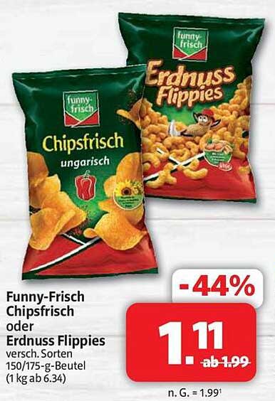 Funny-Frisch Chipsfrisch ungarisch oder Erdnuss Flippies 150/175-g-Beutel