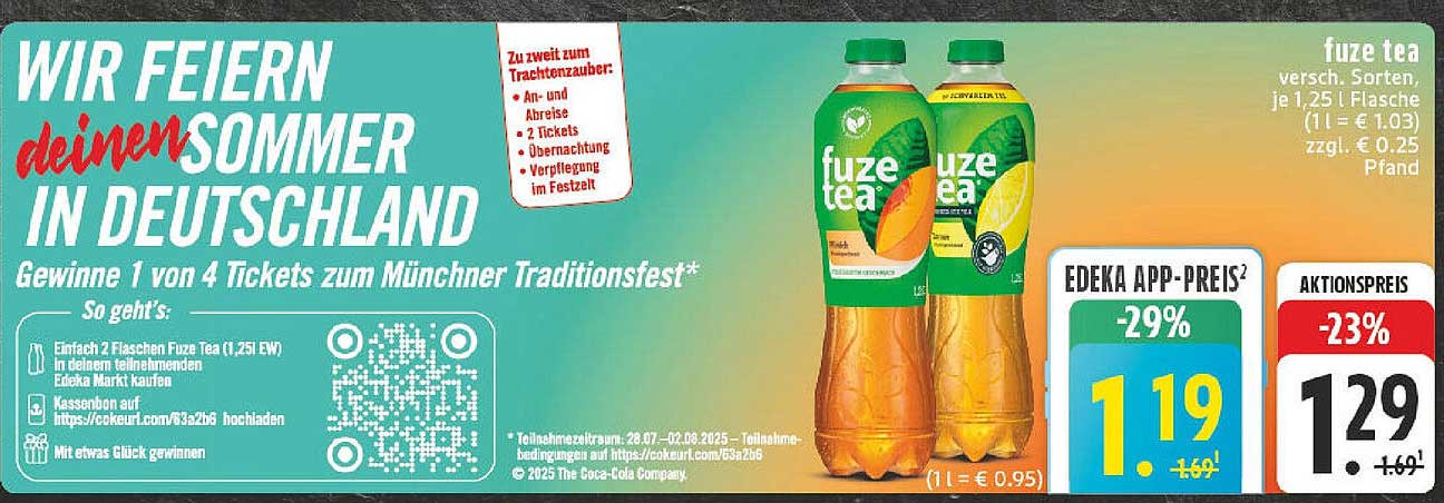 Fuze Tea, verschiedene Sorten, je 1,25 L Flasche
