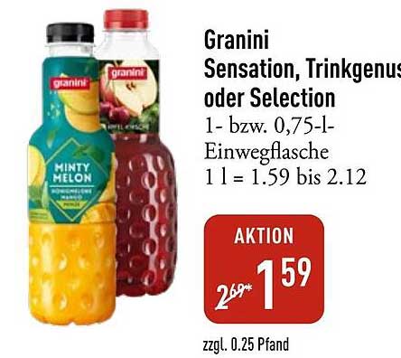 Granini Sensation, Trinkgenuss oder Selection (1- bzw. 0,75-l-Einwegflasche)