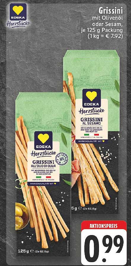 Grissini mit Olivenöl oder Sesam, je 125 g Packung