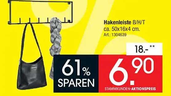 Hakenleiste B/H/T ca. 50x16x4 cm