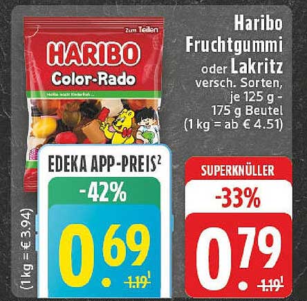Haribo Fruchtgummi oder Lakritz - verschiedene Sorten, 125 g Beutel
