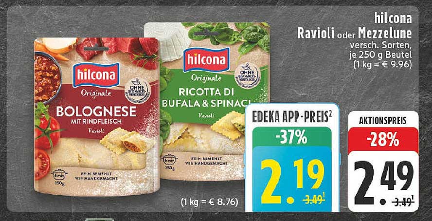 hilcona Ravioli oder Mezzalune - verschiedene Sorten 250 g Beutel