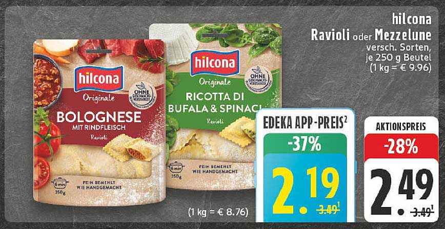 hilcona Ravioli oder Mezzelune - Verschiedene Sorten, je 250 g Beutel
