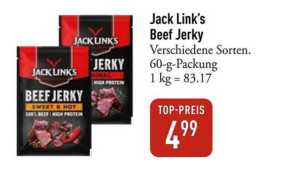 Jack Link's Beef Jerky - Verschiedene Sorten, 60-g-Packung