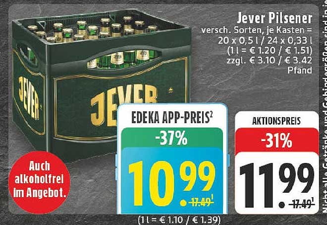 Jever Pilsener - 20 x 0,5 l Kasten, auch alkoholfrei