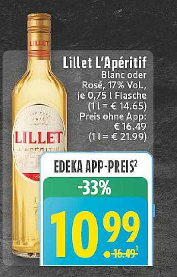 Lillet L’Apéritif Blanc oder Rosé, 0,75 l Flasche