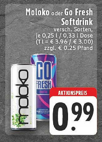 Moloko oder Go Fresh Softdrink, 0,33 L Dose