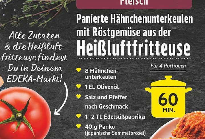 Panierte Hähnchenunterkeulen mit Röstmüse aus der Heißluftfritteuse