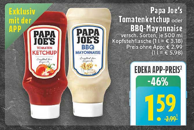 Papa Joe's Tomatenketchup oder BBQ-Mayonnaise – 500 ml