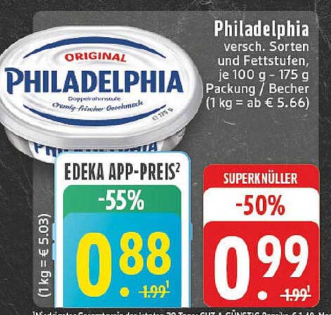 Philadelphia Frischkäse, verschiedene Sorten und Fettstufen, je 100 g - 175 g Packung