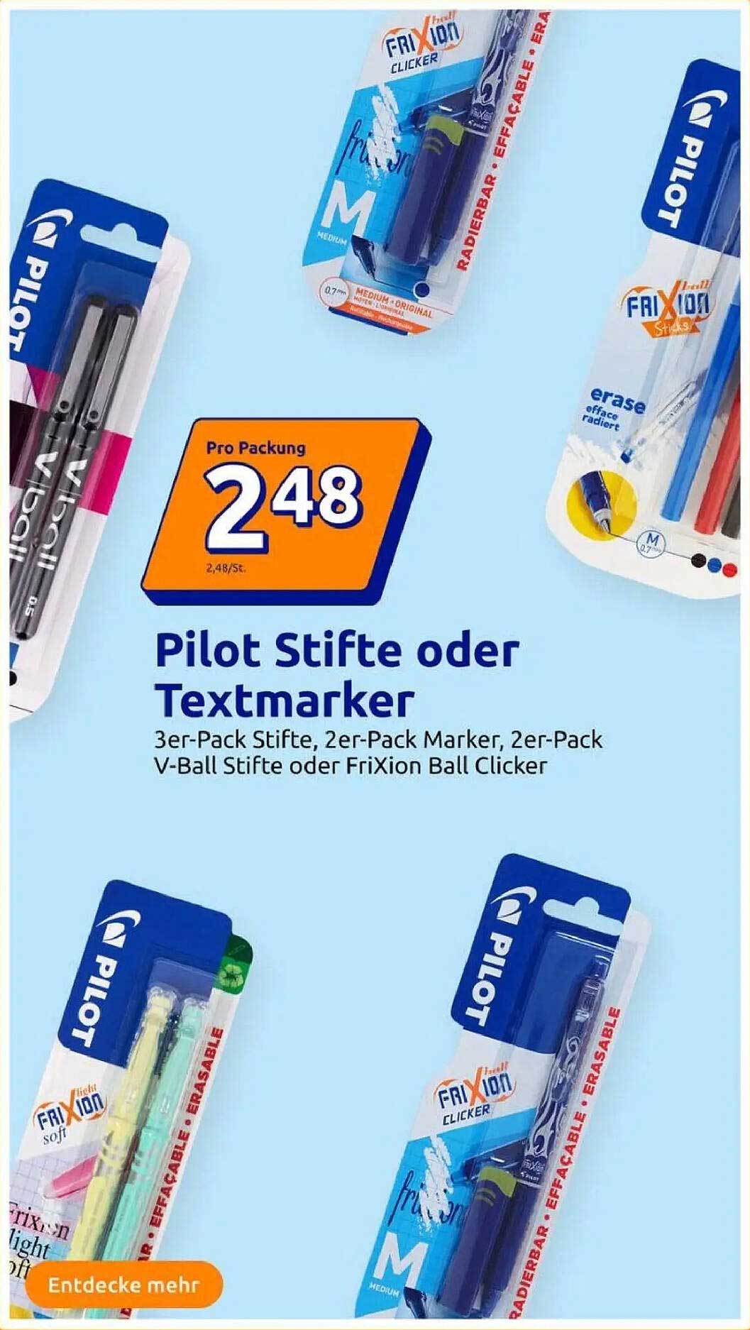 Pilot Stifte oder Textmarker - 3er-Pack Stifte, 2er-Pack Marker, 2er-Pack V-Ball Stifte oder FriXion Ball Clicker