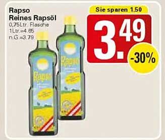 Rapso Reines Rapsöl 0,75 L Flasche