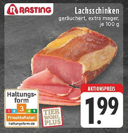 Rasting Lachs-Schinken, geräuchert, extra mager, je 100 g