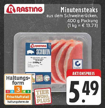 Rasting Minutensteaks aus dem Schweinerücken, 400 g Packung