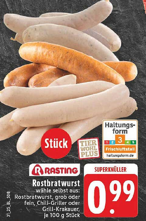 Rasting Rostbratwurst – 0,99 € pro Stück