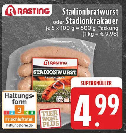 Rasting Stadionbratwurst oder Stadionkrakauer 500 g Packung