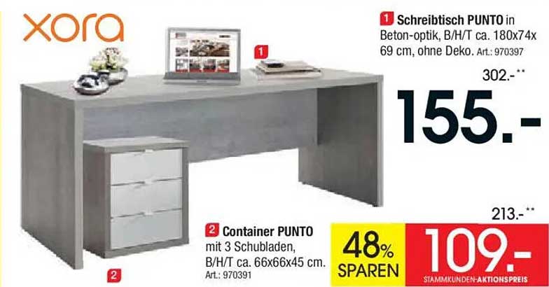 Schreibtisch PUNTO in Beton-optik