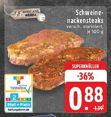 Schweinenackensteaks, versch. mariniert, je 100 g
