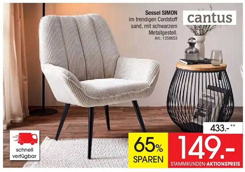 Sessel SIMON im trendigen Cordstoff sand mit schwarzem Metallgestell