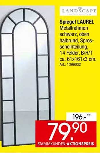 Spiegel LAUREL mit Metallrahmen schwarz und halbrunder Oberseite