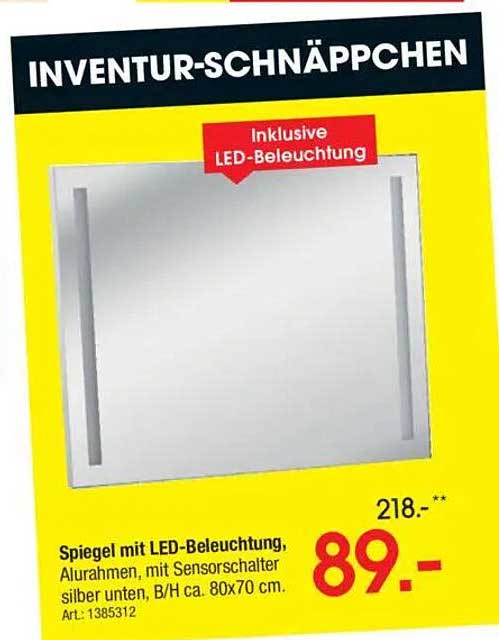 Spiegel mit LED-Beleuchtung, Alurahmen, mit Sensorschalter, B/H ca. 80x70 cm