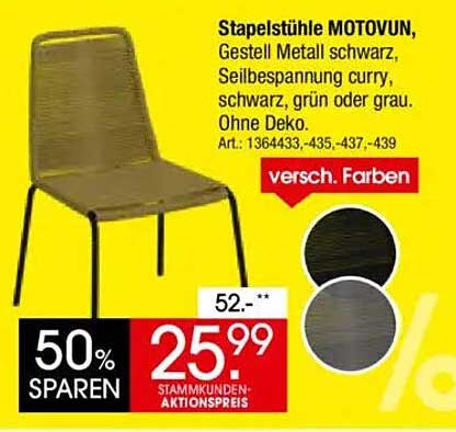 Stapeltühle MOTOVUN, Gestell Metall schwarz, Seilbespannung in verschiedenen Farben