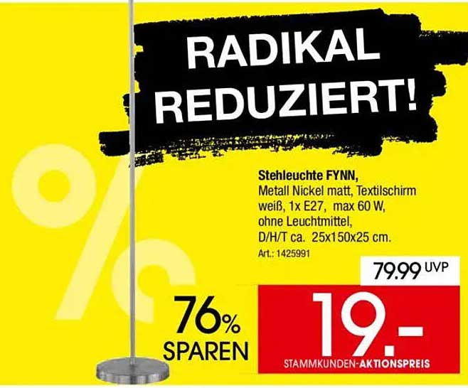 Stehleuchte FYNN - Metall Nickel matt, Textilschirm weiß