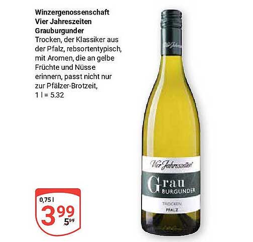 Winzergenossenschaft Vier Jahreszeiten Grauburgunder 0,75l