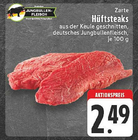 Zarte Hüftsteaks aus der Keule, deutsches Jungbullenfleisch, je 100 g