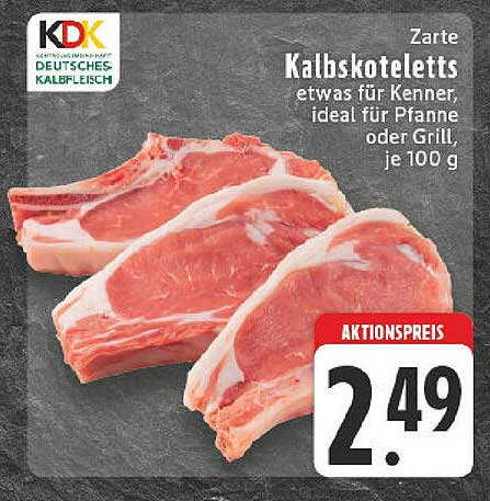 Zarte Kalbskoteletts, etwas für Kenner, ideal für Pfanne oder Grill, je 100 g
