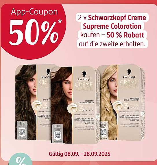 2 x Schwarzkopf Creme Supreme Coloration - 50 % Rabatt auf die zweite