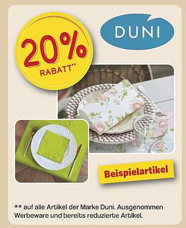 20% Rabatt auf alle Artikel der Marke Duni