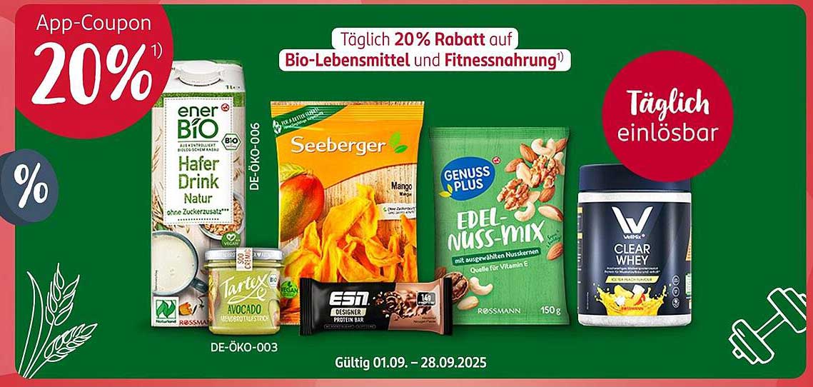 20% Rabatt auf Bio-Lebensmittel und Fitnessnahrung