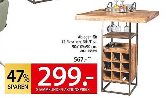 Ablagen für 12 Flaschen, B/H/T ca. 90x105x90 cm – Stammkunden-Aktionspreis