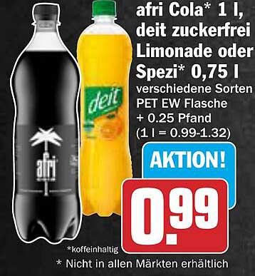 afri Cola 1 l, deit zuckerfrei Limonade oder Spezi 0,75 l verschiedene Sorten