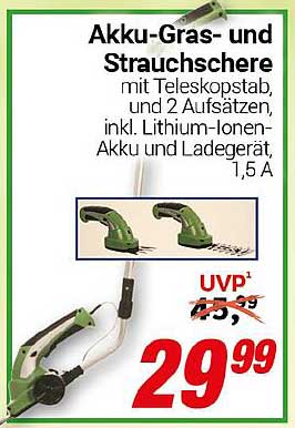 Akku-Gras- und Strauchschere mit Teleskoptstab, 2 Aufsätzen, inkl. Lithium-ionen-Akku und Ladegerät, 1,5 A