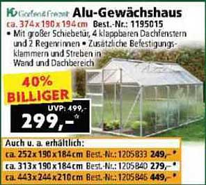 Alu-Gewächshaus ca. 374 x 190 x 194 cm – 40% günstiger!