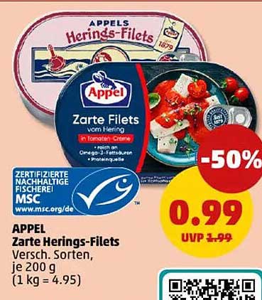 APPEL Zarte Herings-Filets in Tomaten-Creme, 200 g