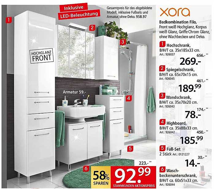 Badkombination Filó von Xora - Hochglanz Front mit LED-Beleuchtung