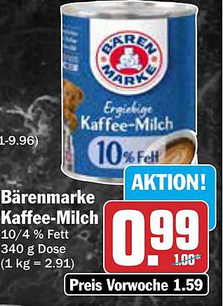 Bärenmarke Kaffee-Milch 10/4 % Fett 340 g Dose
