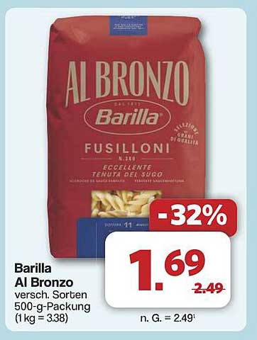 Barilla Al Bronzo Fusilli 500-g-Packung